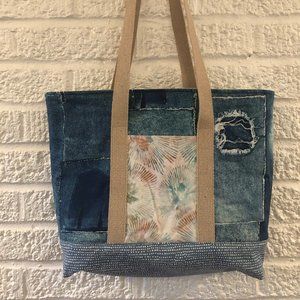 HANDMADE Tote Bag, Looks like Denim - Quilters Cotton, 16" X 12" X 2.5"